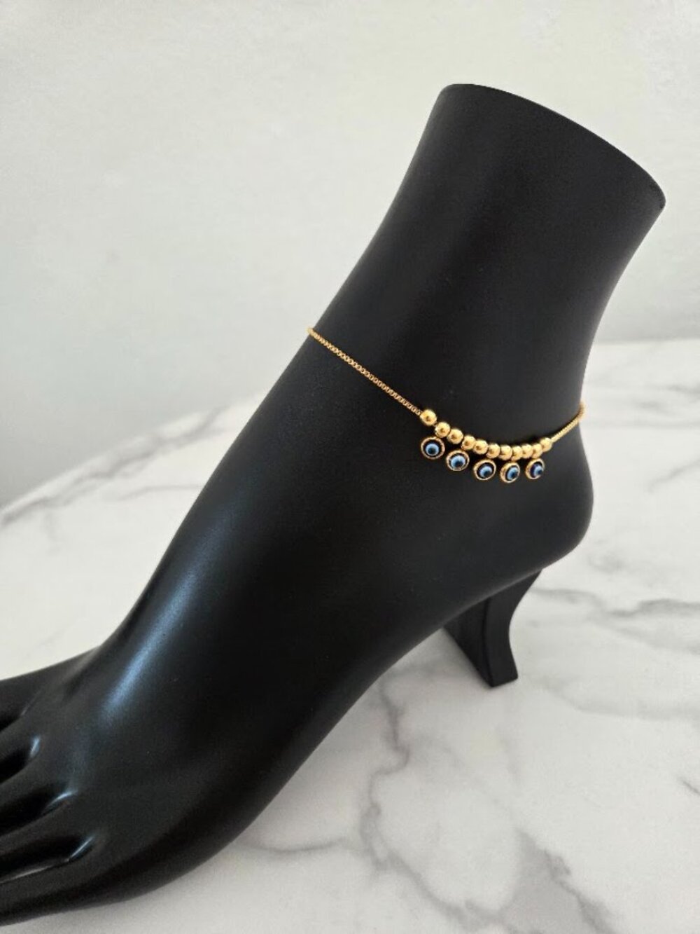 Gold Stainless Steel Evil Eye Anklet Box Chain Ojo Turco Beach Jewelry - Picture 6 of 13